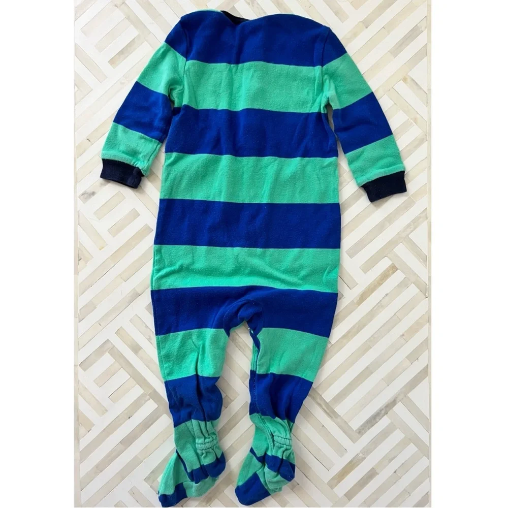 RALPH LAUREN Blue & Green Rugby Striped Footie, 9mo